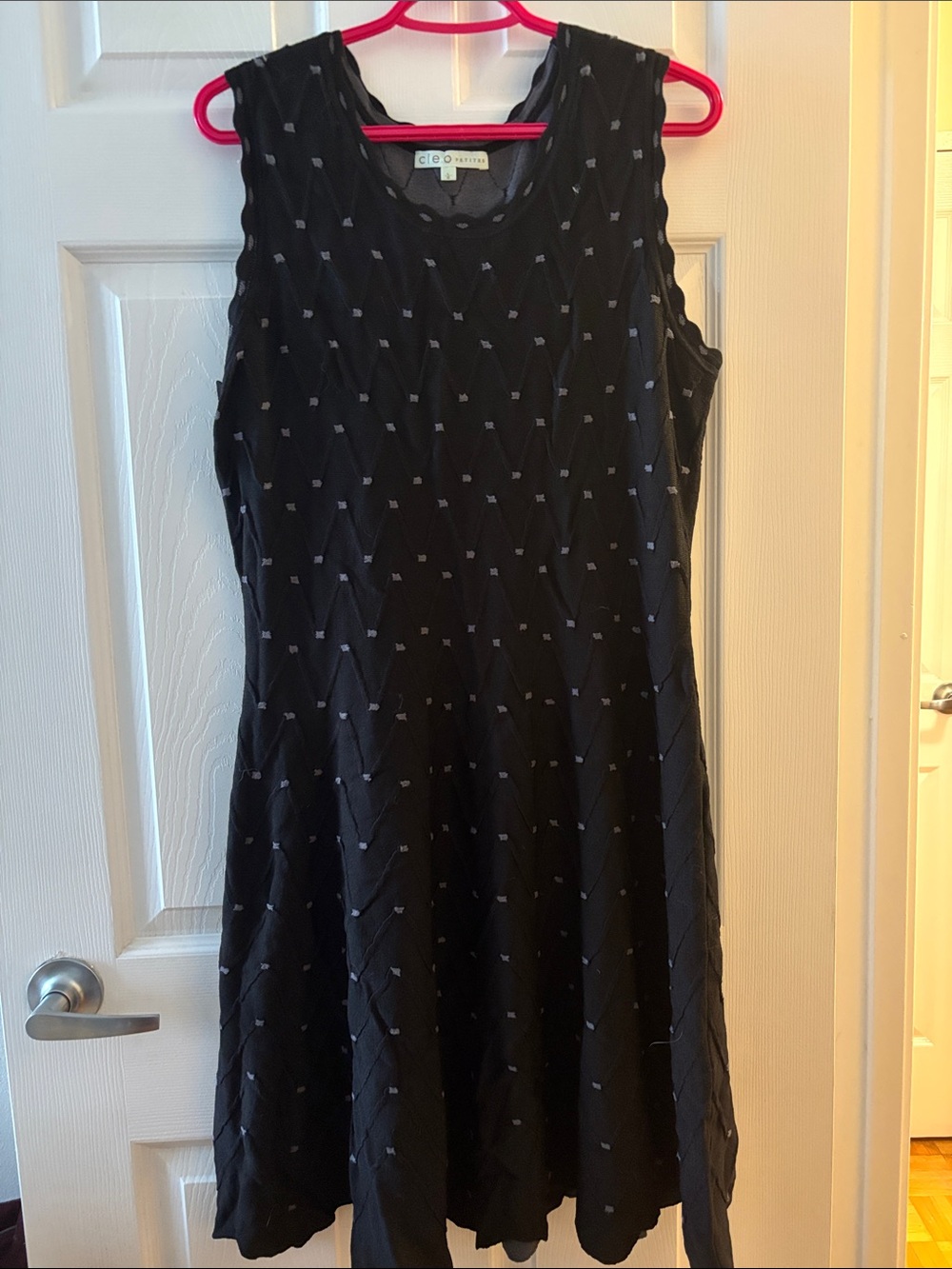 Cleo Black Sleeveless Midi Dress with Subtle Grey Dot Texture